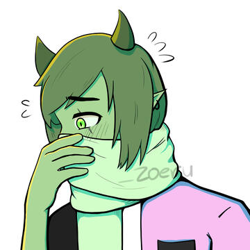 bust-up and fully shaded example, shy male in a scarf blushing slightly